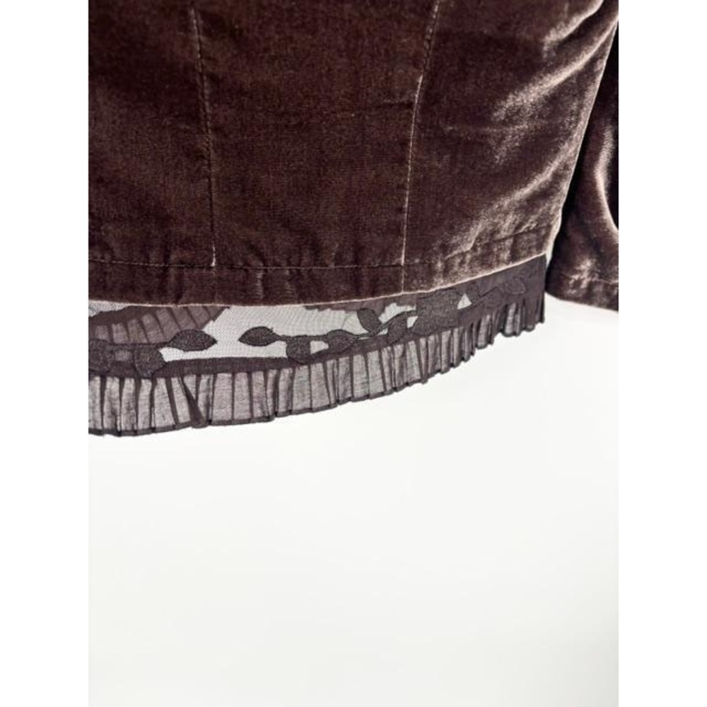 Vintage Y2K Velvet Lace Trim Blazer‎ Cropped Ruffle Dark Fairy Whimsigoth DKNY - Picture 6 of 8